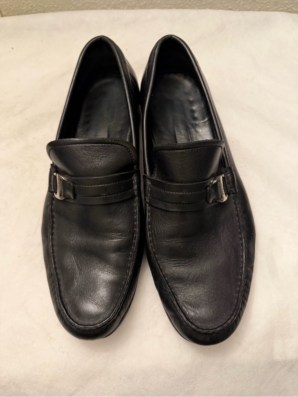 Salvatore Ferragamo Black Leather Bit Slip-Ons, pre-owned,sz8